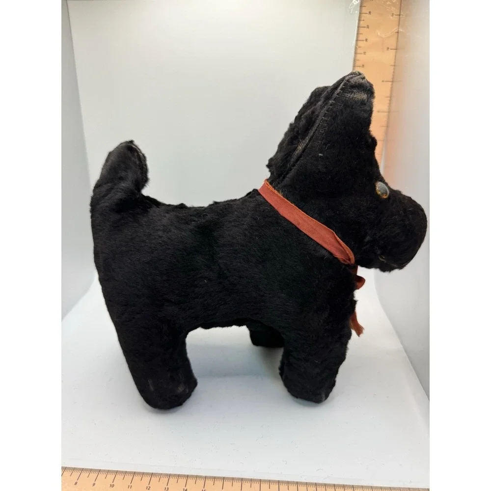 Antique Mohair Scottish Terrier Plush Black Scottie Dog Glass Eyes Vintage 10in